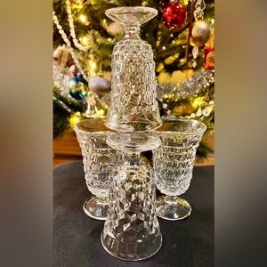 Fostoria American Clear Crystal Cubist Footed Juice Glasses Set of 4 MCM Vintage
